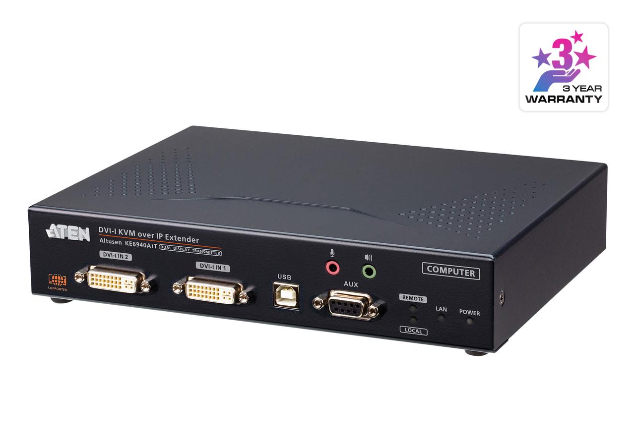 DVI-I KVM-удлинитель с доступом по IP и Интернет с поддержкой двух дисплеев (передатчик)  KE6940AiT ATEN