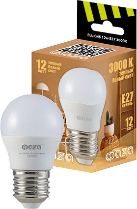 Лампочка ФАZA FLL- G45 мощность 12w цоколь E27 цветовая температура 3000K 230/50 - фото 1 - id-p108192564