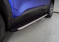 Пороги алюминиевые с пластиковой накладкой (карбон серые) 1720 мм ТСС для Kia Seltos 2020-