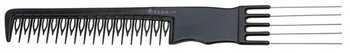 DEWAL Расческа рабочая " Эконом+"фигурная для начеса, с металлической вилкой, черная 20,5 см