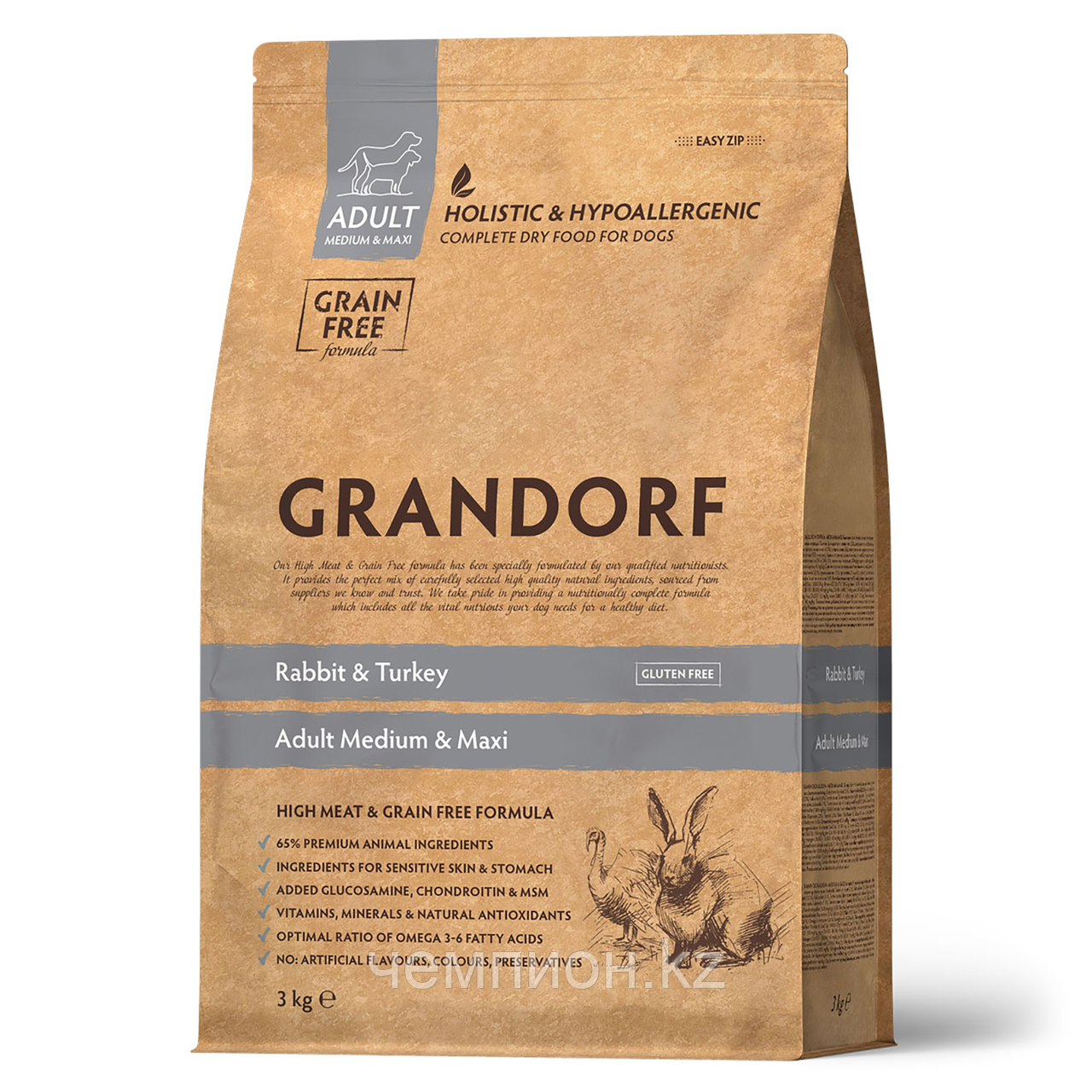 595034 GRANDORF Rabbit &Turkey Adult Medium & Maxi - кролик с бататом для средних, крупных собак, уп.3 кг.