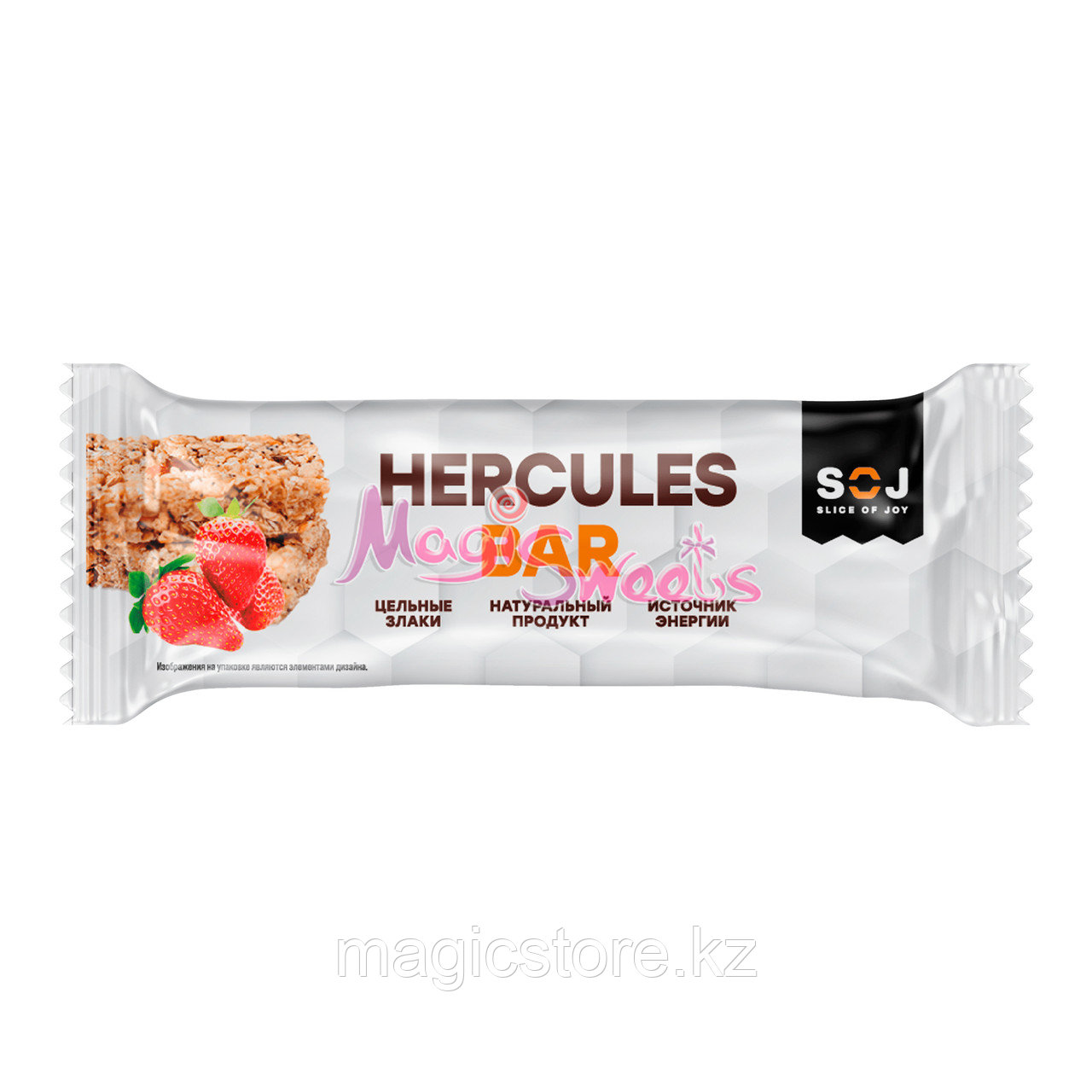 SOJ Батончик Злаковый "HERCULES BAR" с клубничным вкусом 40 гр./ Упаковка 20 шт./ Россия