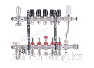 Коллектор со встроенным смесит. узлом 1х5 SUS304 для теплого пола и радиаторов отопления и евроконусами 3/4х16 - фото 1 - id-p108144987