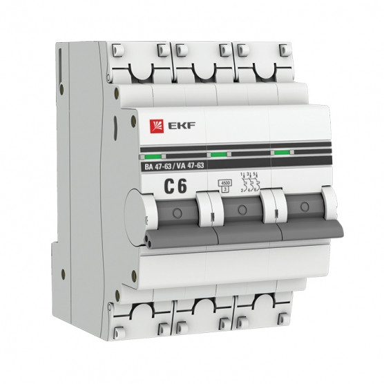 Автоматический выключатель 3P 6А (С) 4,5kA ВА 47-63 EKF PROxima - фото 1 - id-p102430600