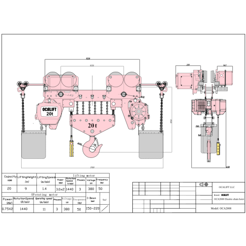 Таль OCALIFT 20-08LHS 20т 9м УСВ М4 + ОГП 380в электрическая цепная передвижная - фото 1 - id-p108201899