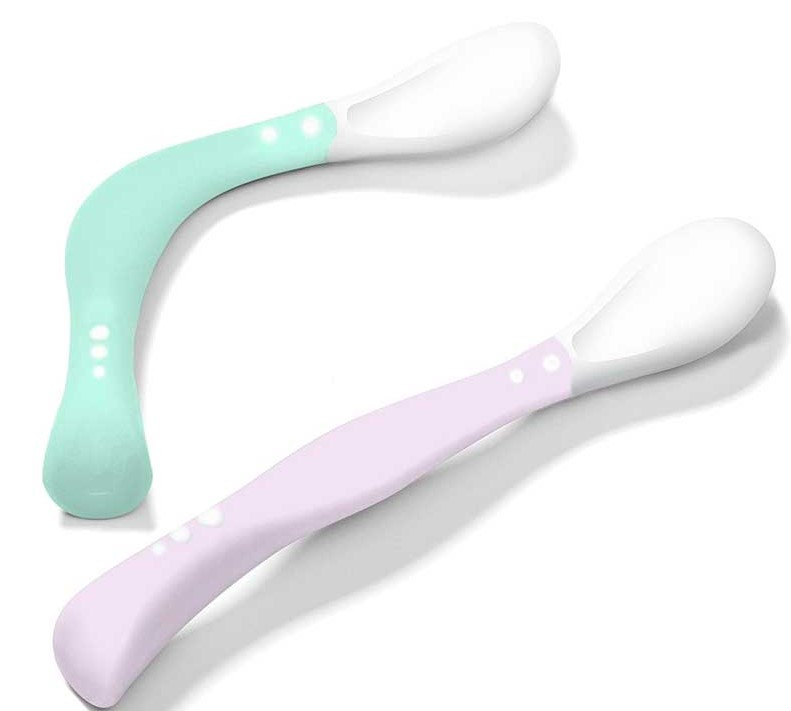 Ложки для кормления пластичные BabyOno, силиконовые BPA-free, 4+, 2 шт, для правшей и левшей, фото 1