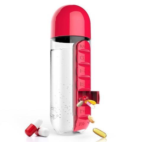 Бутылка 700мл с недельным органайзером для таблеток и витаминов Pill Vitamin Water Bottle (Красный) - фото 1 - id-p84011656