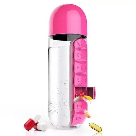 Бутылка 700мл с недельным органайзером для таблеток и витаминов Pill Vitamin Water Bottle (Розовый) - фото 1 - id-p70218920
