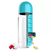 Бутылка 700мл с недельным органайзером для таблеток и витаминов Pill Vitamin Water Bottle (Голубой)