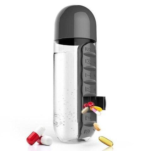Бутылка 700мл с недельным органайзером для таблеток и витаминов Pill Vitamin Water Bottle (Черный) - фото 1 - id-p71729459