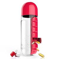 Таблеткалар мен дәрумендерге арналған апталық органайзері бар 700 мл б телке Pill Vitamin Water Bottle (Қызыл)