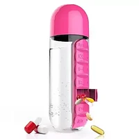 Бутылка 700мл с недельным органайзером для таблеток и витаминов Pill Vitamin Water Bottle (Розовый)