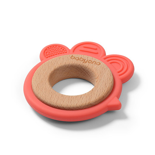 Силиконовый прорезыватель с деревянными вставками HEN BabyOno, BPA-free, фото 1