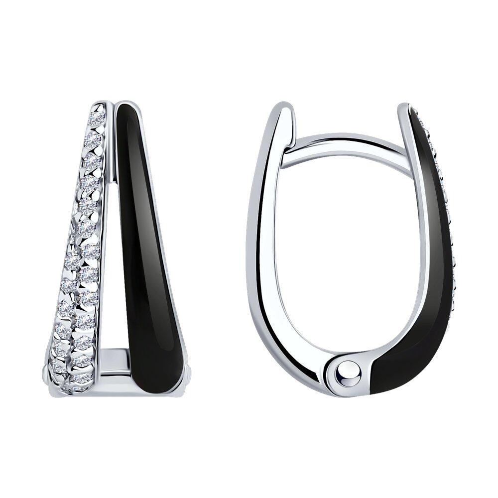 Серьги из серебра с фианитами и эмалью Diamant 94-120-01810-3 покрыто родием