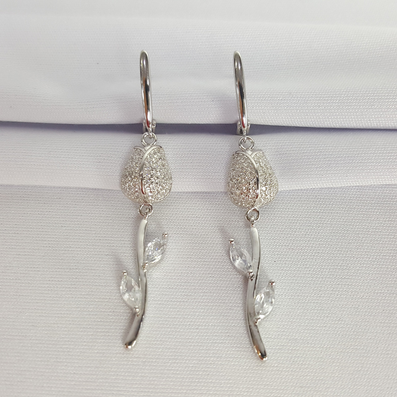 Серьги из серебра с фианитами Италия J986, фото 1