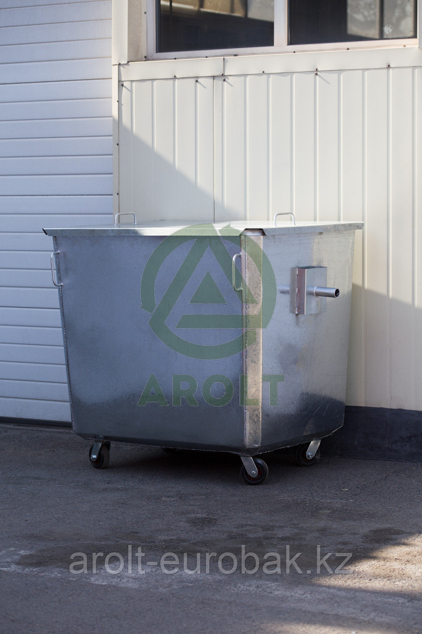 Оцинкованный нержавеющий мусорный контейнер для ТБО объемом 1100 литров, на колесах, с крышкой - фото 1 - id-p78178505
