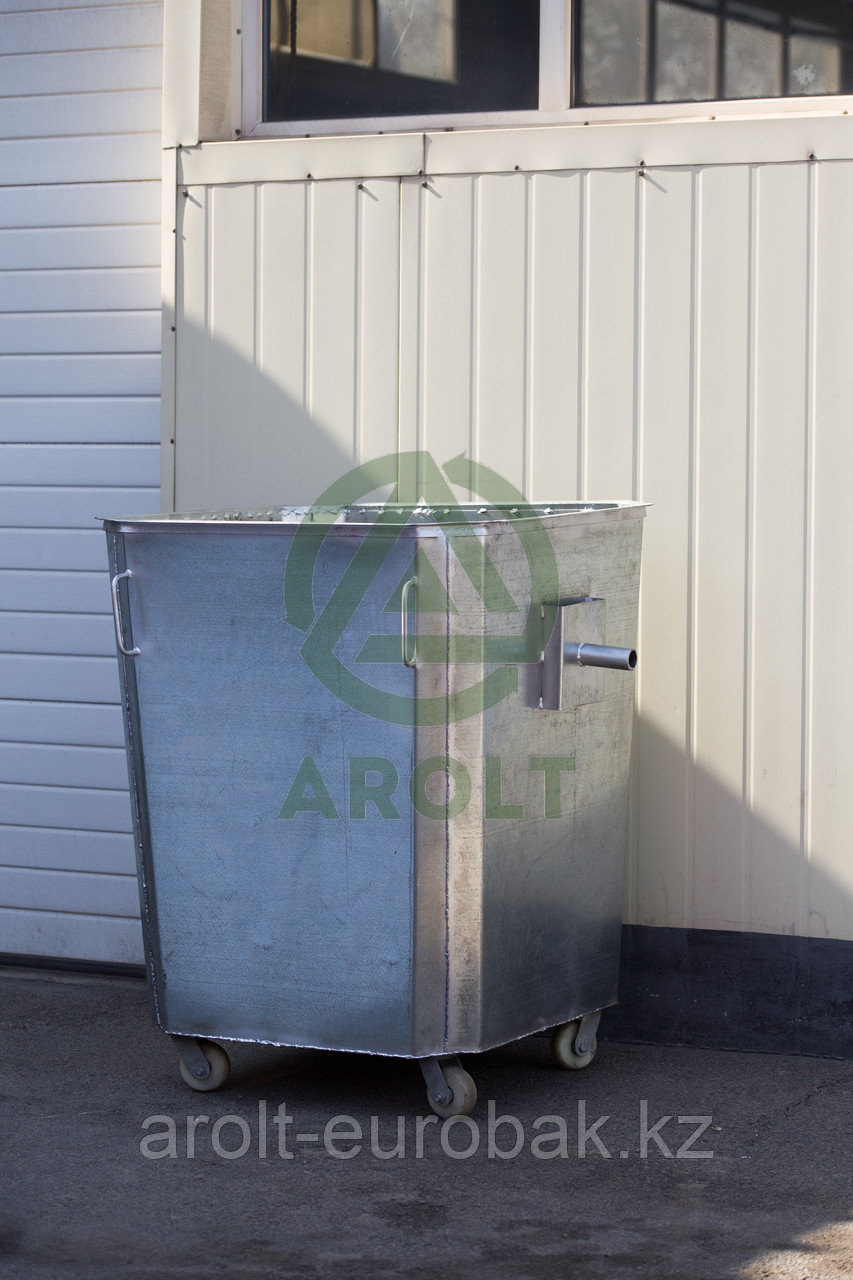 Оцинкованный нержавеющий мусорный контейнер для ТБО объемом 750 литров На поворотных колесах., без крышки - фото 1 - id-p78178785