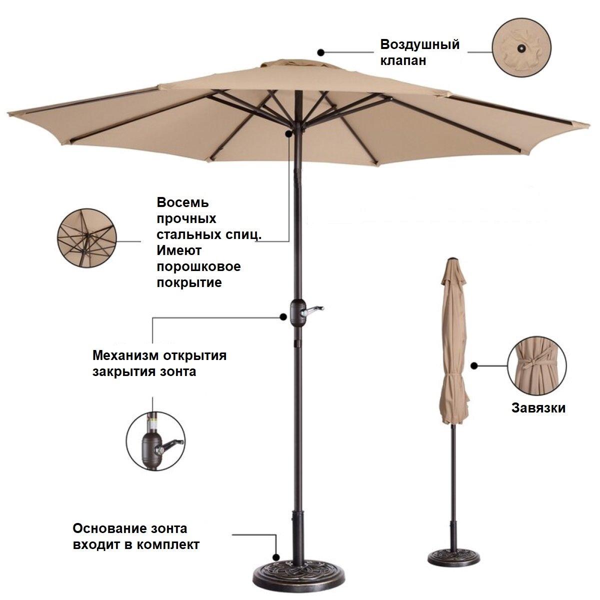 Зонт уличный\пляжный Palma с подставкой (d=2.7м)