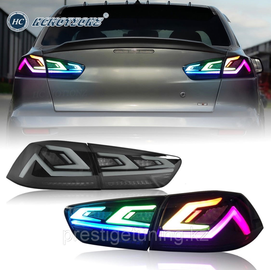 Задние фонари на Mitsubishi Lancer X 2007-19 дизайн Z (Темно-серые) RGB - фото 2 - id-p108229806