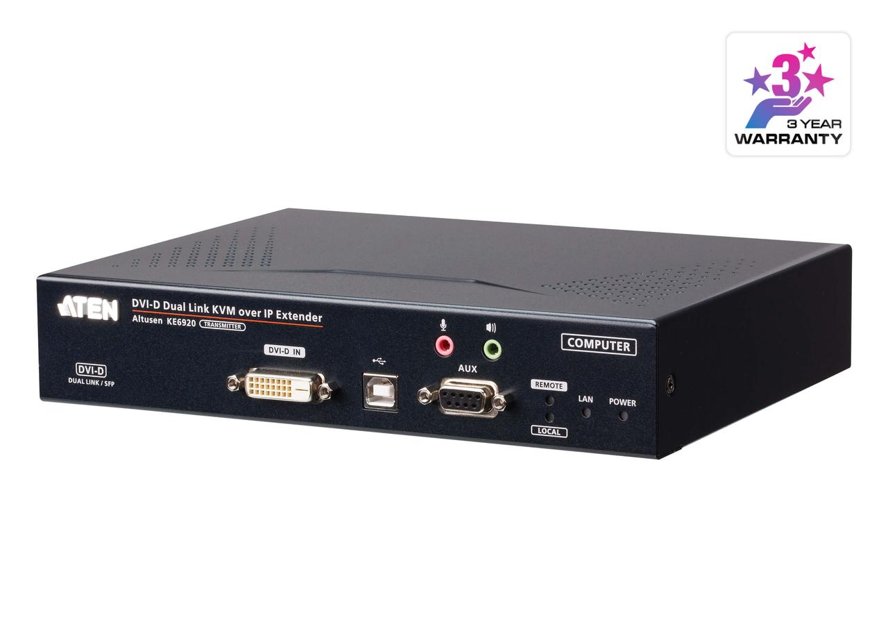 2K DVI-D Dual Link KVM-удлинитель с доступом по IP и двумя слотами SFP (передатчик)  KE6920T ATEN