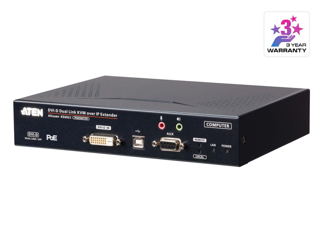 2K DVI-D Dual Link KVM-удлинитель с доступом по IP, двумя слотами SFP (передатчик) KE6922T ATEN