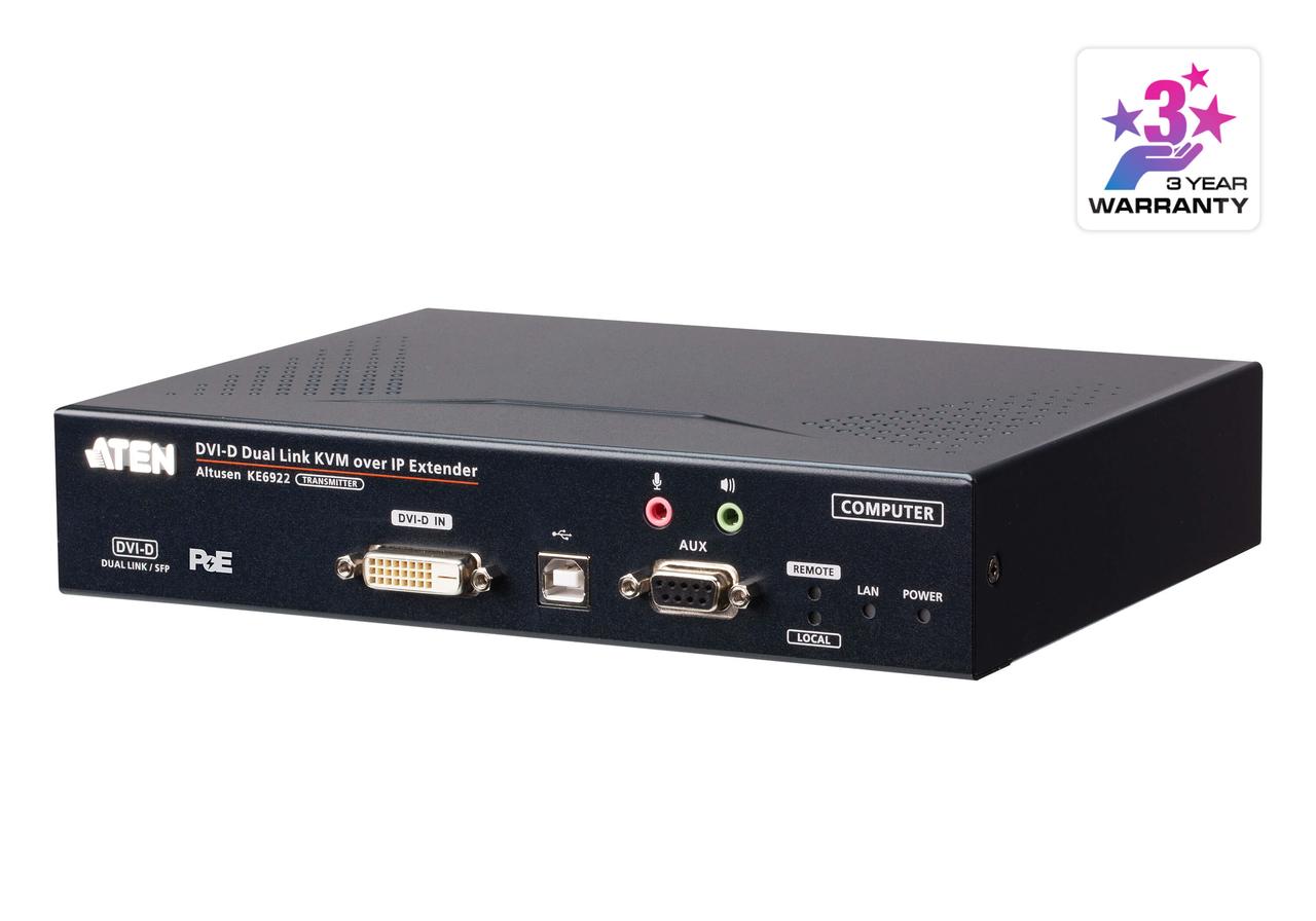 2K DVI-D Dual Link KVM-удлинитель с доступом по IP, двумя слотами SFP (передатчик)  KE6922T ATEN