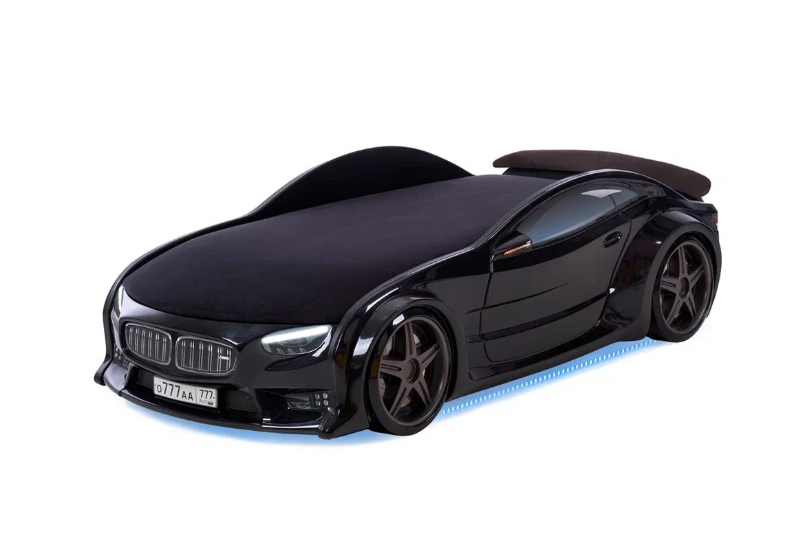 Кровать-машина объемная (3d) NEO "BMW" черный (подсветка фар, мягкий спойлер) - фото 2 - id-p48457535