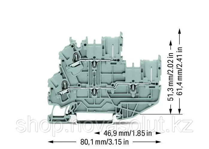 1-проводная/1-контактная двухъярусная клеммная колодка в упаковке (50 шт); для DIN-рейки WAGO 2022-2201 - фото 2 - id-p108234000