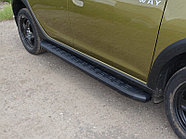 Пороги алюминиевые с пластиковой накладкой (карбон черные) 1720 мм ТСС для Renault Sandero Stepway (5S)