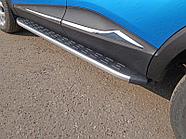 Пороги алюминиевые с пластиковой накладкой (карбон серебро) 1720 мм ТСС для Renault Kaptur 2016-2020