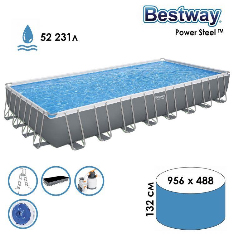 Бассейн каркасный Power Steel, 956 х 488 х 132 см, песчаный фильтр ...