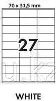 Самоклеящаяся бумага A4, белая, 27 делений (70 х31.5 мм), 70 г/м2, для печати этикеток, лэйблов, наклеек.