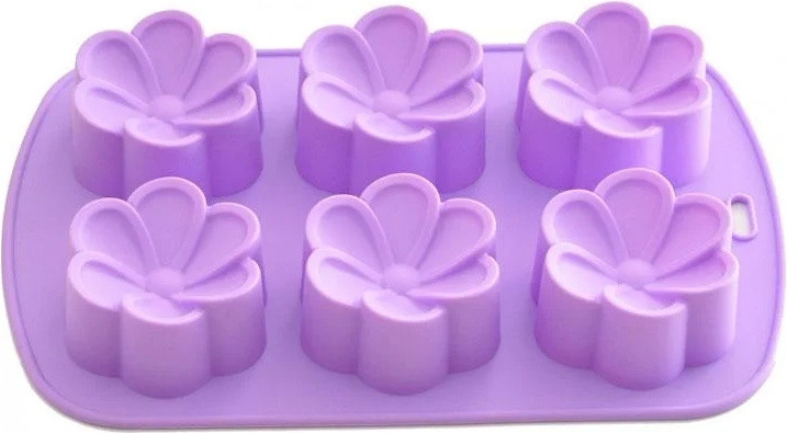 6656 FISSMAN Форма для выпечки 6 кексов ЦВЕТЫ 26,5x17x3 см, цвет ЛИЛОВЫЙ (силикон)