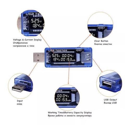 USB-тестер емкости аккумулятора цифровой 4-в-1 KEWEISI {V, A, mAh, T-время} (только USB-тестер) - фото 4 - id-p108301619