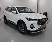 Пороги алюминиевые с пластиковой накладкой (карбон серебро) 1720 мм ТСС для Chery Tiggo 7 PRO 2020-