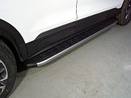 Пороги алюминиевые с пластиковой накладкой (карбон серебро) 1720 мм ТСС для Geely Coolray 2020-2024