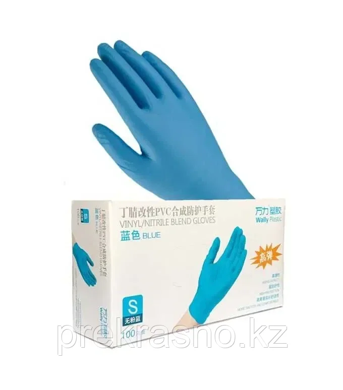 Перчатки S 100шт винило-нитрил Blend Gloves голубые