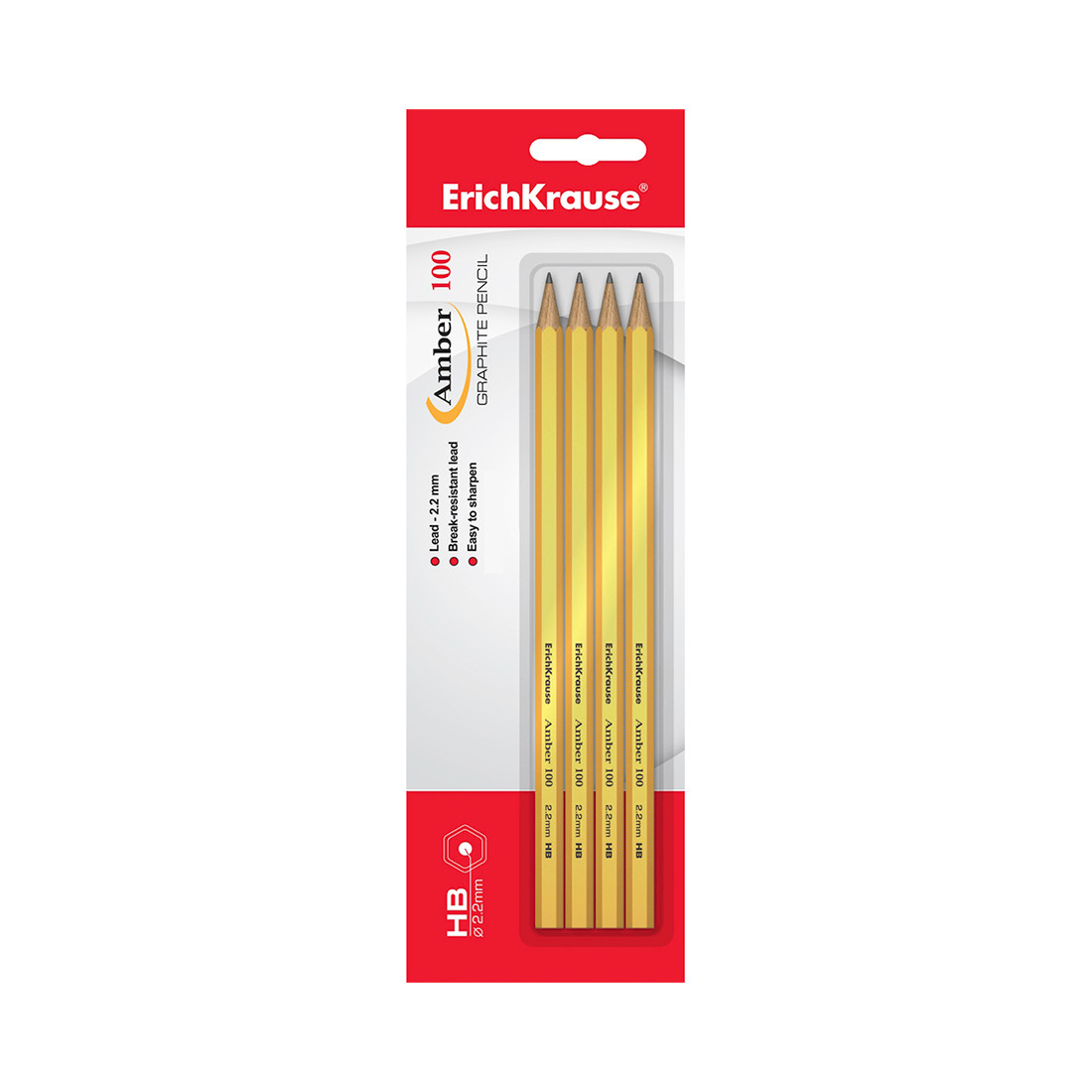 Блистер чернографитных шестигранных карандашей ErichKrause® Amber 100 HB (4 карандаша) - фото 1 - id-p108322660