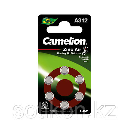 Батарейка CAMELION Zinc Air A312-BP6(0%Hg) 6 шт. в блистере, фото 2