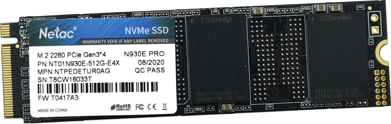 Твердотельный накопитель SSD 512Gb, M.2 2280, Netac N930E Pro, NVMe, PCIe 3x4, 2080R/1700W - фото 1 - id-p108233019