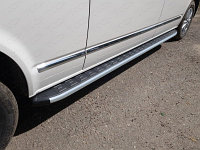 Пороги алюминиевые с пластиковой накладкой (карбон серебро) 2520 мм ТСС для Volkswagen Transporter 2017-