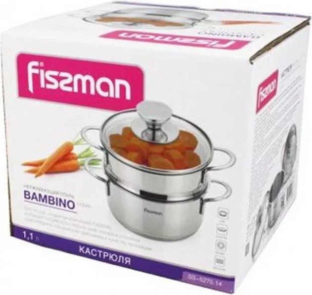 Fissman кастрюля BAMBINO 14x7,0 см / 1,1 л со вставкой-пароваркой - фото 4 - id-p108347964