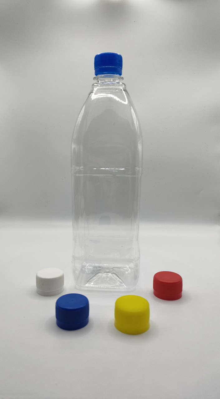 Бутылка пластиковая прозрачная, узкое горло 28мм, 1000мл. квадратная - фото 1 - id-p108347990