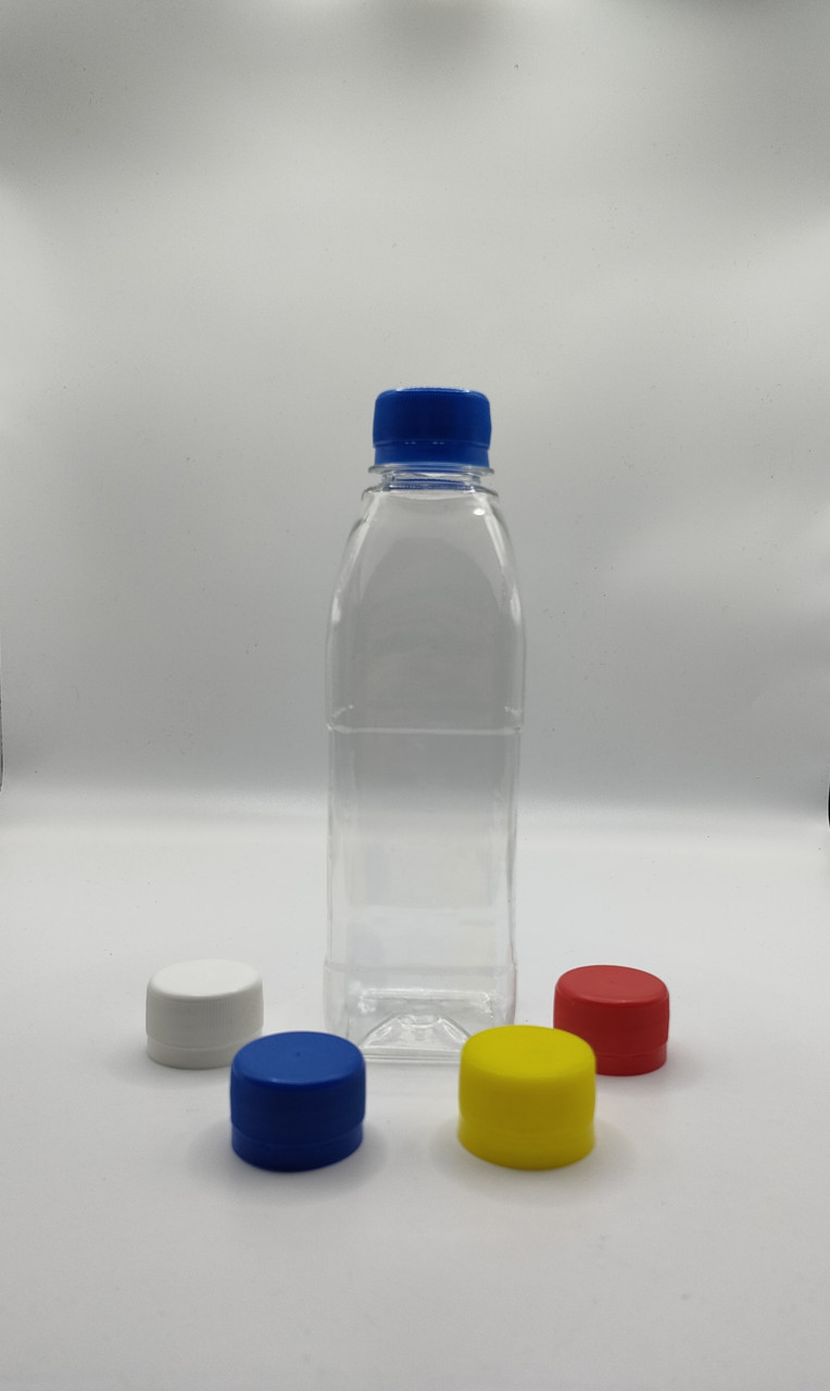Бутылка пластиковая прозрачная, узкое горло 28мм, 300мл. квадратная - фото 1 - id-p108347986