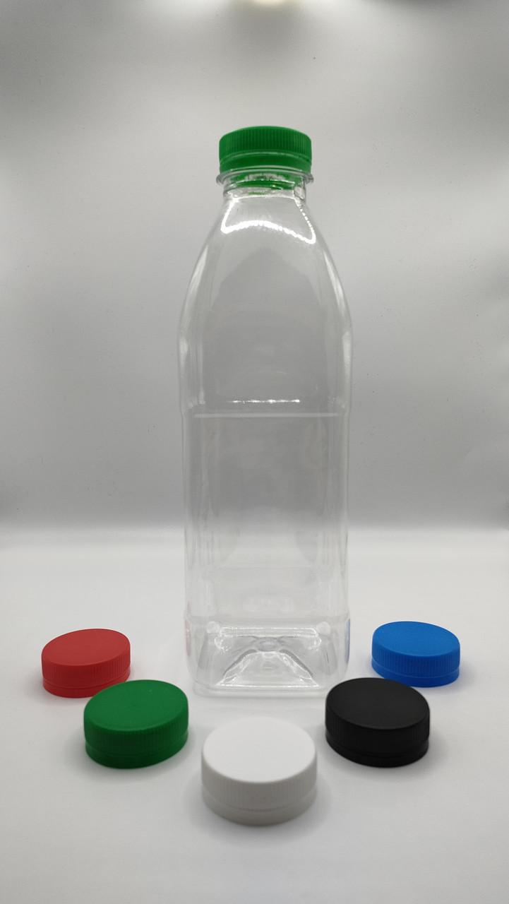 Бутылка пластиковая прозрачная, широкое горло 38мм, 1000мл. квадратная - фото 1 - id-p108348008