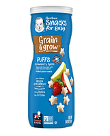 Gerber, Snacks for Baby, Grain & Grow, Puffs, әуе тағамдары, 8 айдан асқан балаларға арналған, құлпынай мен алма, 42