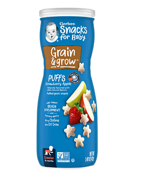 Gerber, Snacks for Baby, Grain & Grow, Puffs, воздушные закуски, для детей от 8 месяцев, клубника и яблоко, 42