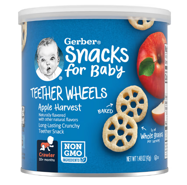 Gerber, Teether Wheels, для малышей от 8 месяцев, с яблоком, 42 г (1,48 унции)