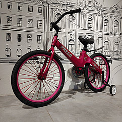 Детский двухколесный велосипед "Prego" для девочек. Версия 2.0. 20" колеса. Розовый. С боковыми колесами.