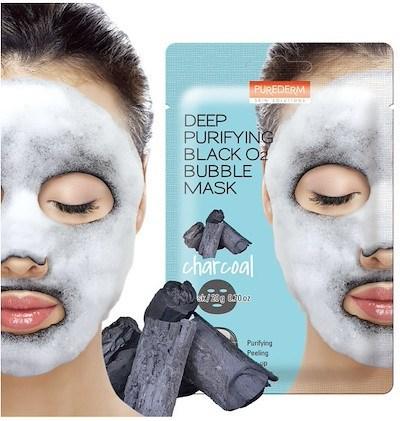 PUREDERM Маска тканевая DEEP PURIFYING BLACK O2 BUBBLE MASK CHARCOAL 20G - фото 1 - id-p108426932